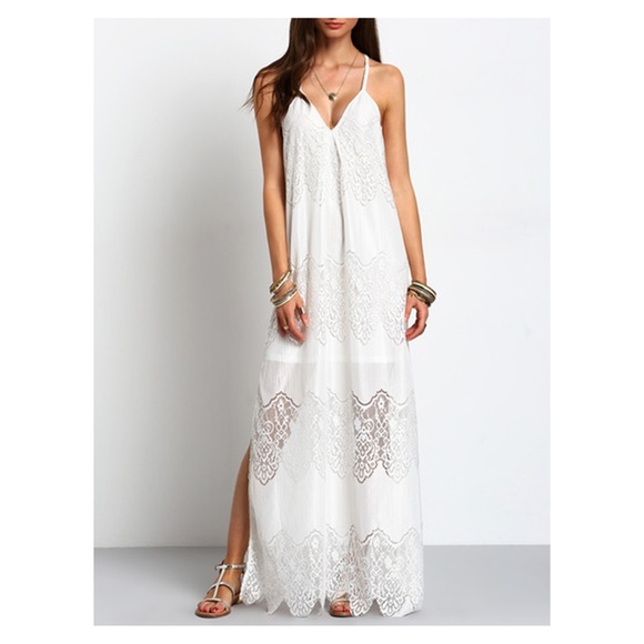 MBM Unlimited Dresses & Skirts - LAST ONE! White Sleeveless V Neck Lace Maxi Dress